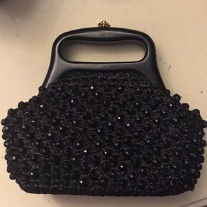 Vintage black beaded clutch purse with clasp